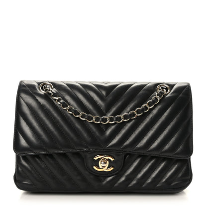 Chanel Lambskin Chevron Quilted Medium Double Flap Black 1 of 9
