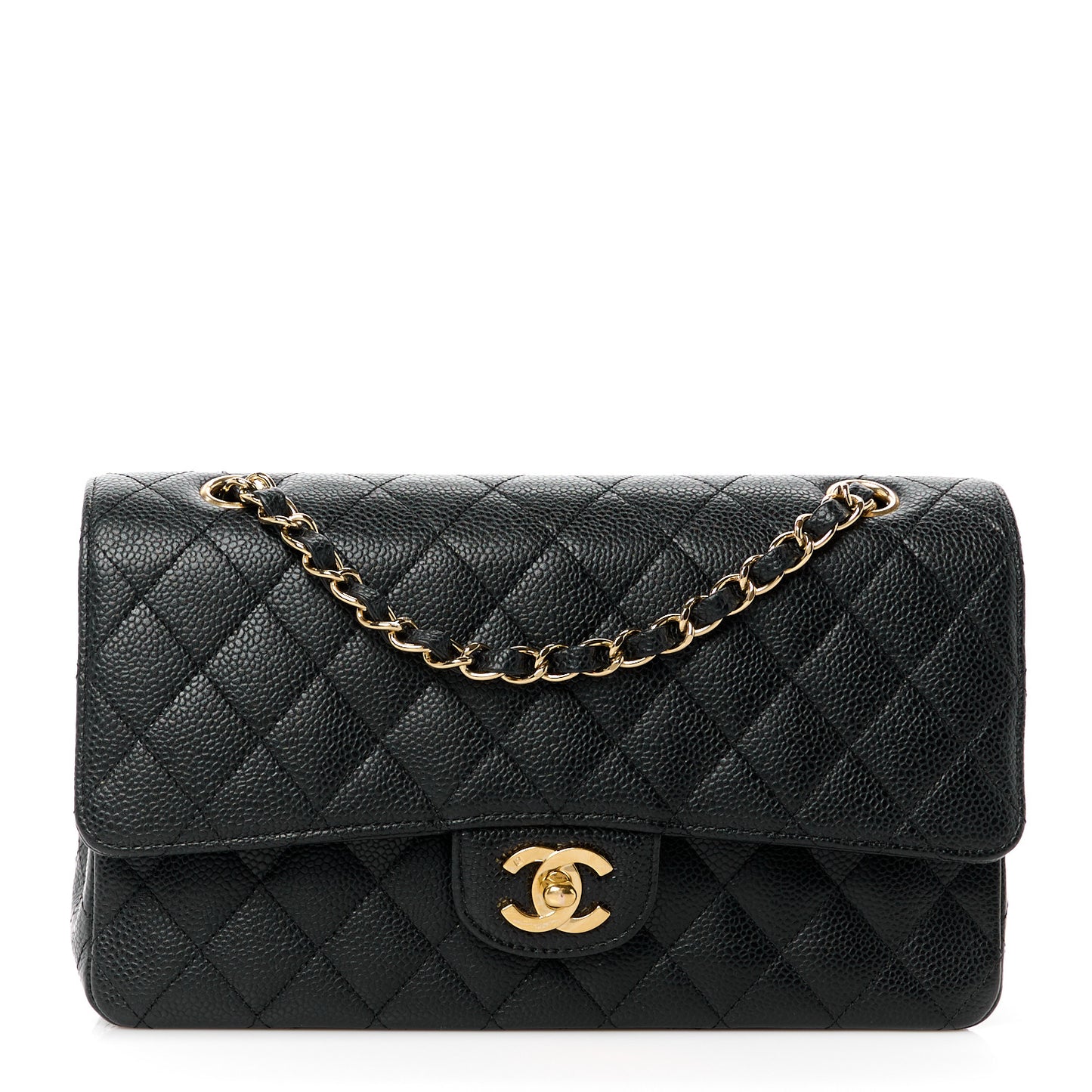 Caviar Quilted Medium Double Flap Black