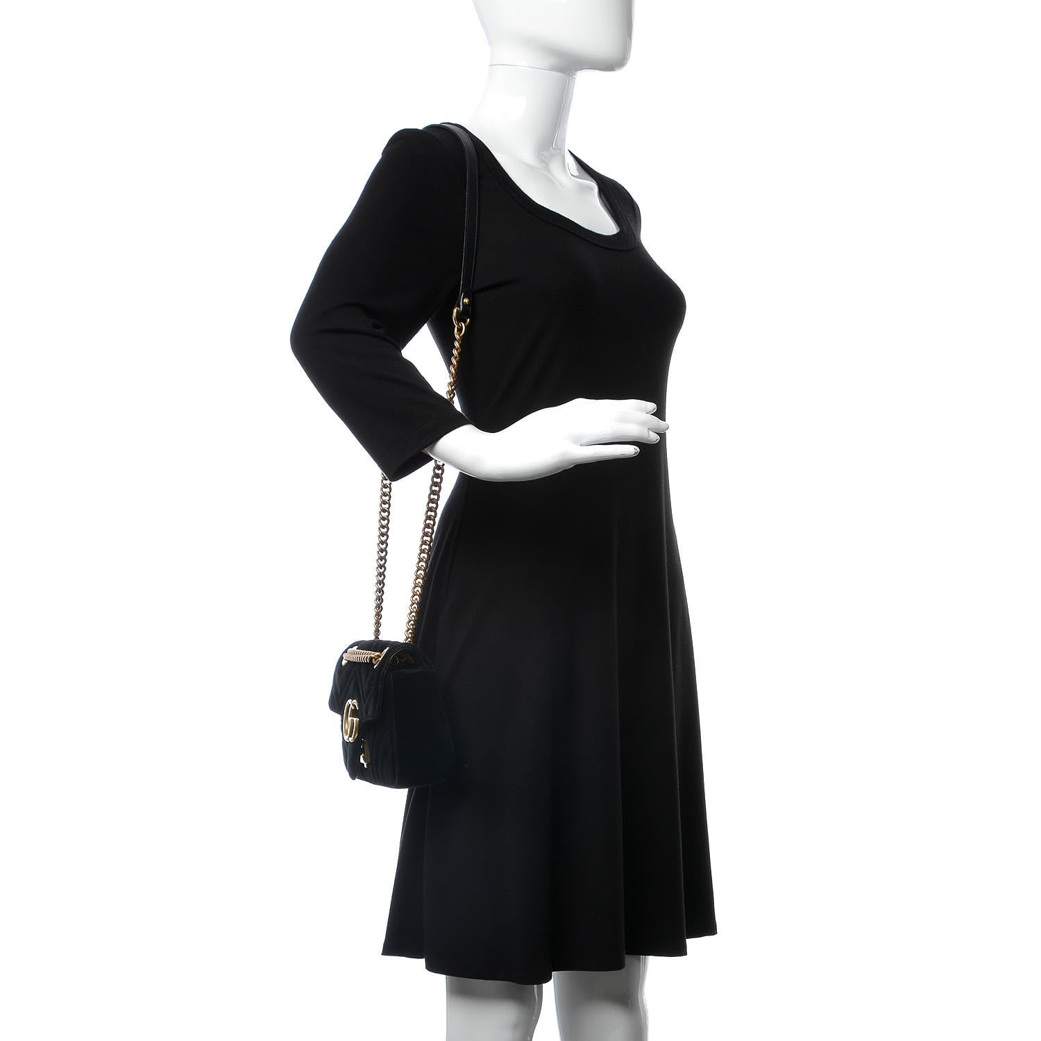 Gucci Velvet Matelasse Mini GG Marmont Shoulder Bag Black 2 of 8
