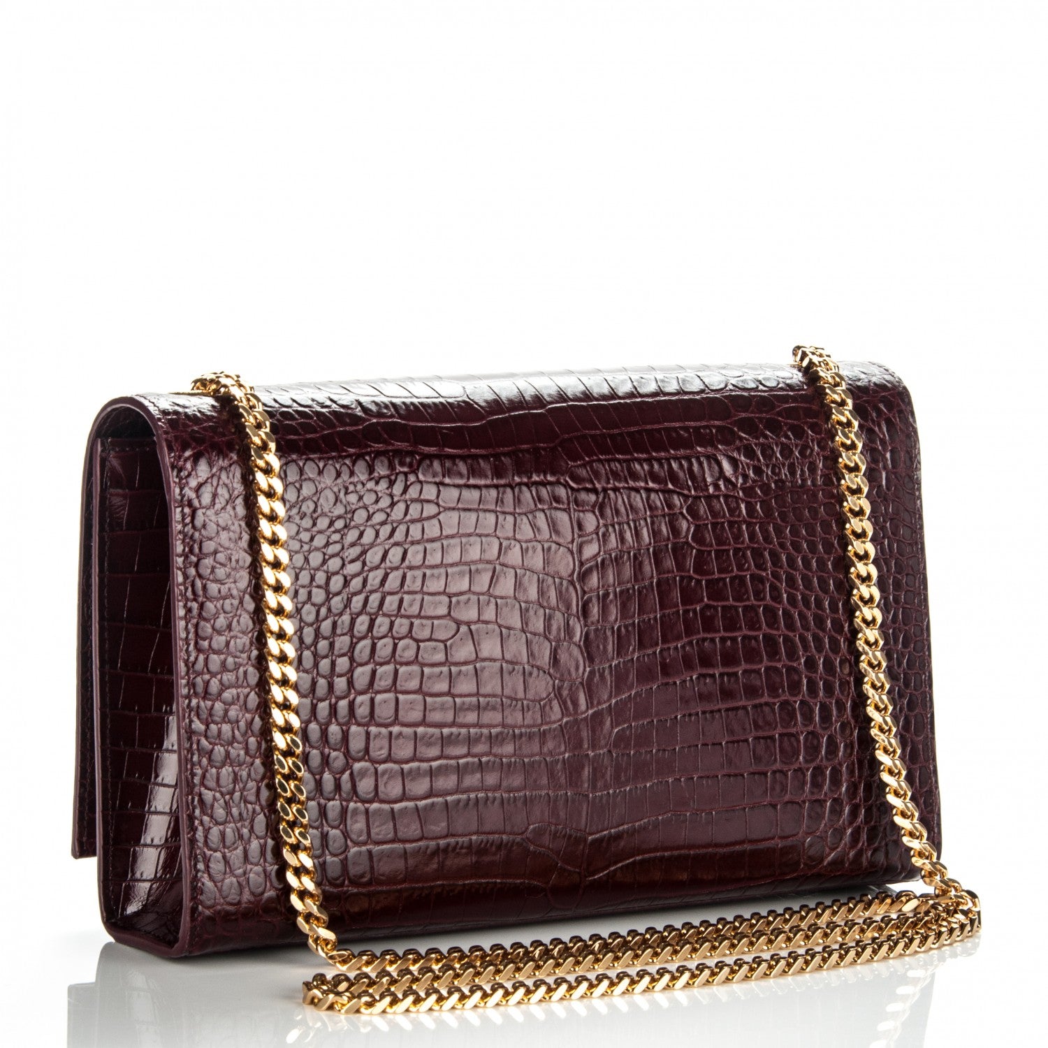 Saint Laurent Calfskin Crocodile Embossed Medium Classic Monogram Kate Tassel Satchel Dark Red 3 of 6