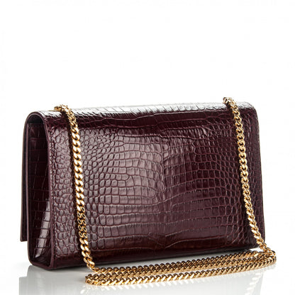 Saint Laurent Calfskin Crocodile Embossed Medium Classic Monogram Kate Tassel Satchel Dark Red 3 of 6