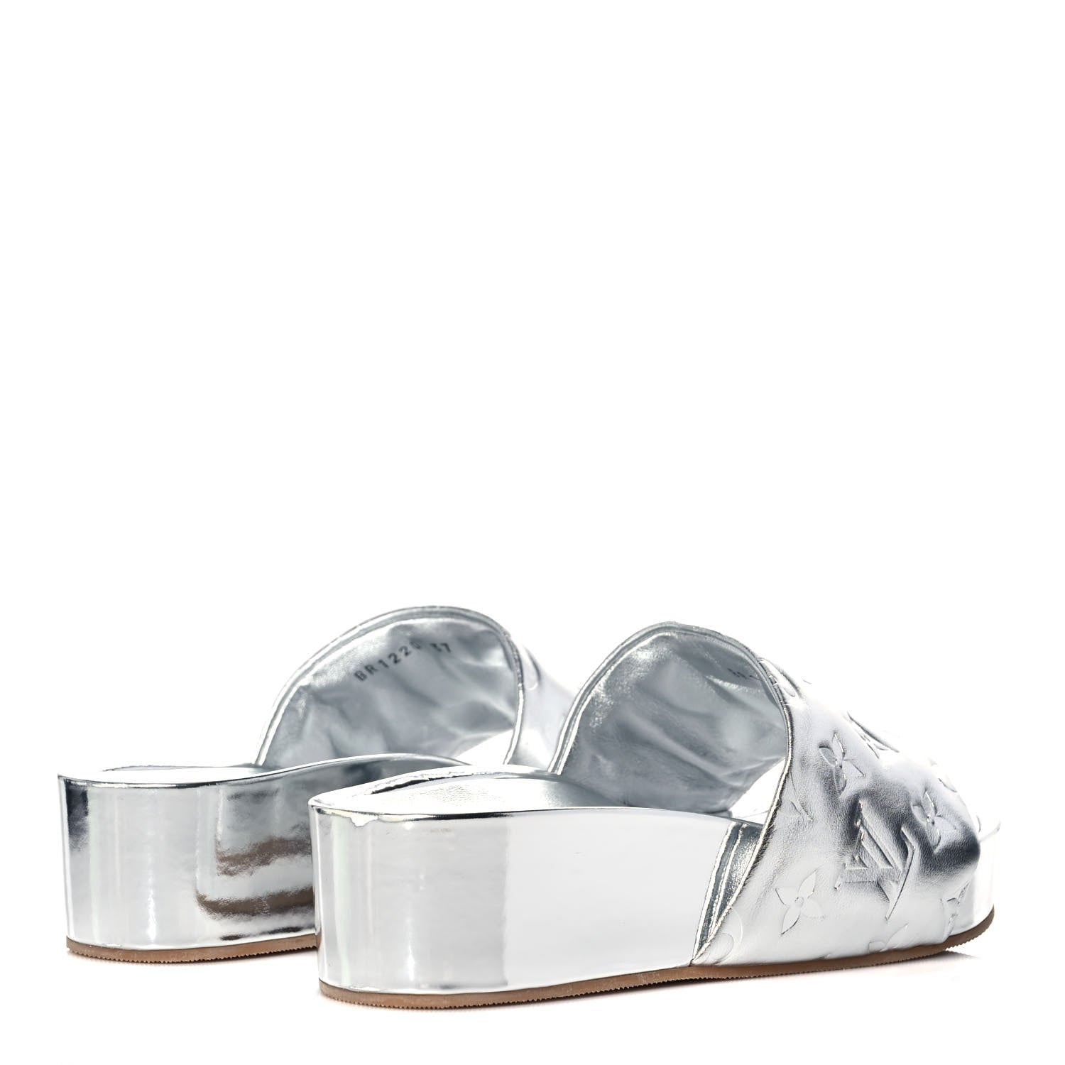 Louis Vuitton Metallic Lambskin Embossed Monogram Jumbo Flatform Mule Sandals 37 Silver 4 of 17