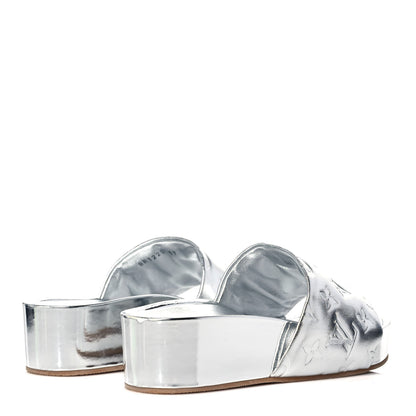 Louis Vuitton Metallic Lambskin Embossed Monogram Jumbo Flatform Mule Sandals 37 Silver 4 of 17