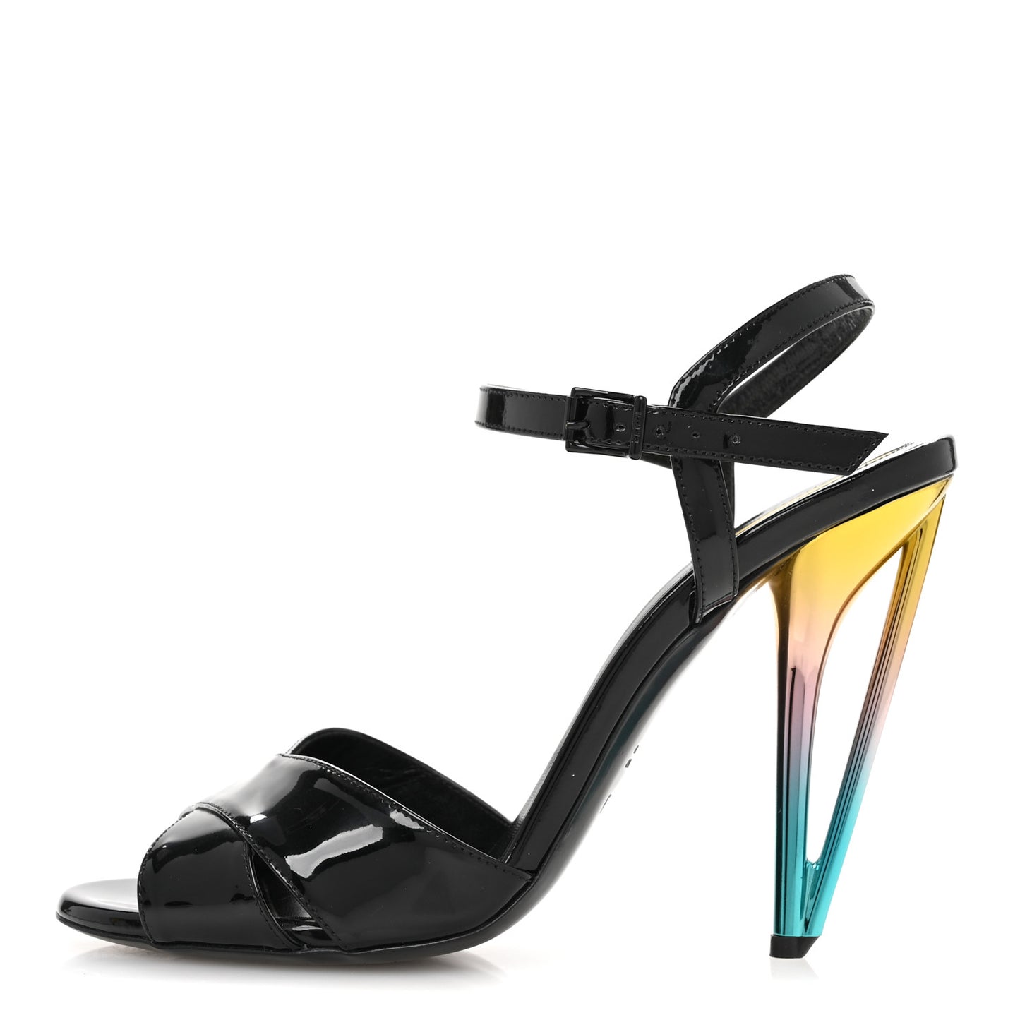 Patent Strap Platform Sandals 39 Black