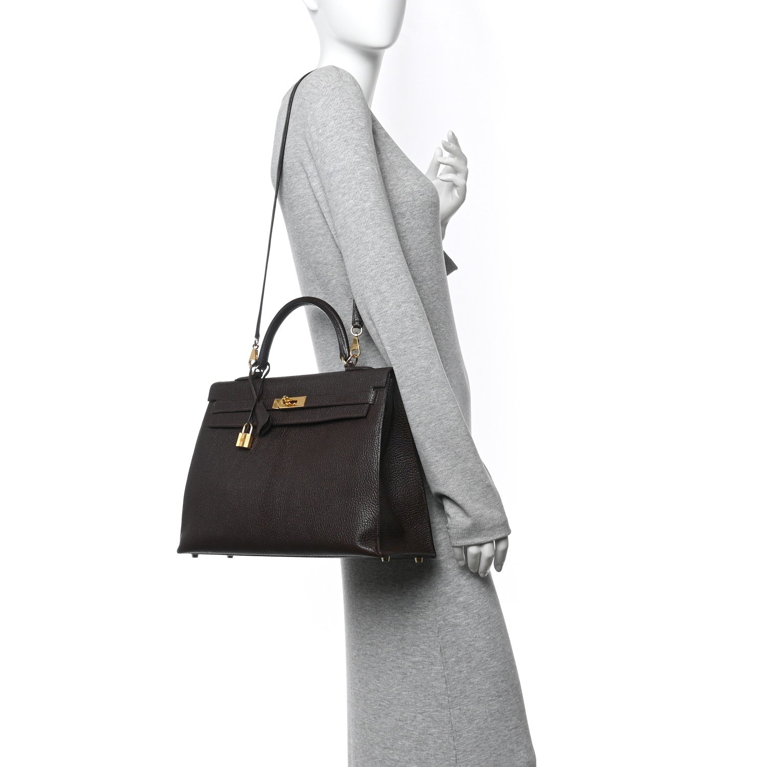 Hermes Chevre de Coromandel Kelly Sellier 35 Chocolate 2 of 12