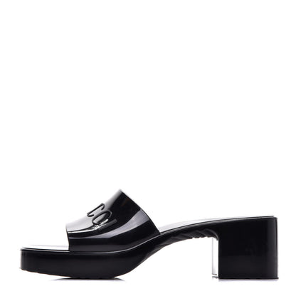 Gucci Rubber Gucci Logo Womens Platform 20/60mm Slide Sandals 37 Black 1 of 8