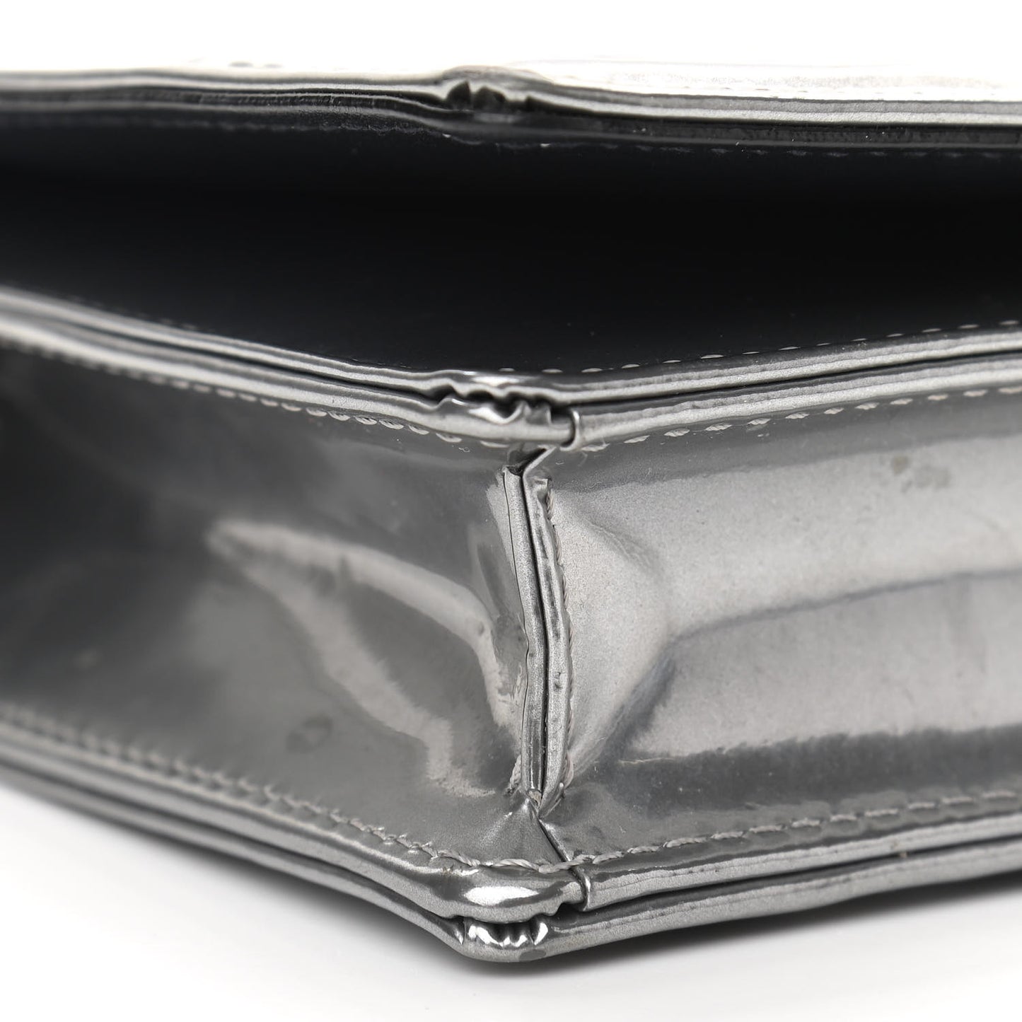 Metallic Patent Micro-Cannage Diorama Wallet on Chain Pouch Silver