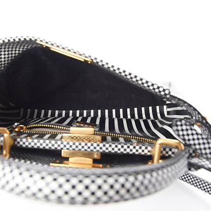 Fendi Pequin Checkered Medium Peekaboo Iconic Satchel Black White 4 of 9