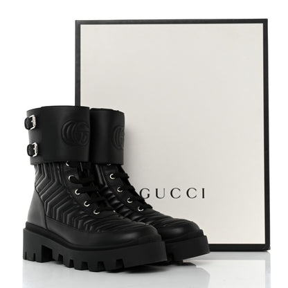 Gucci Nappa Frances GG Matelasse Platform Combat Boots 39.5 Black 9 of 9
