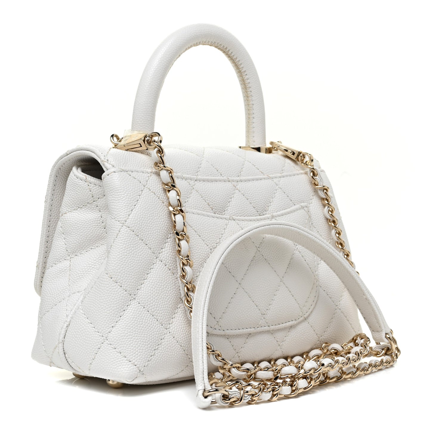 Caviar Quilted Extra Mini Coco Handle Flap White