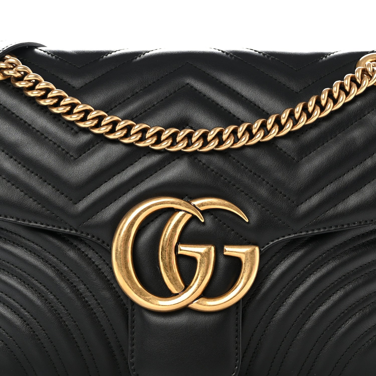 Gucci Calfskin Matelasse Medium GG Marmont Shoulder Bag Black 9 of 12