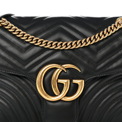 Gucci Calfskin Matelasse Medium GG Marmont Shoulder Bag Black 9 of 12