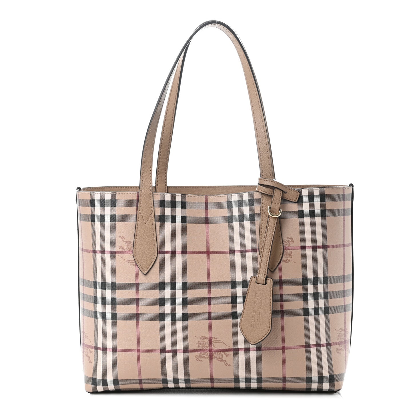 Grainy Calfskin Haymarket Check Small Reversible Tote Mid Camel