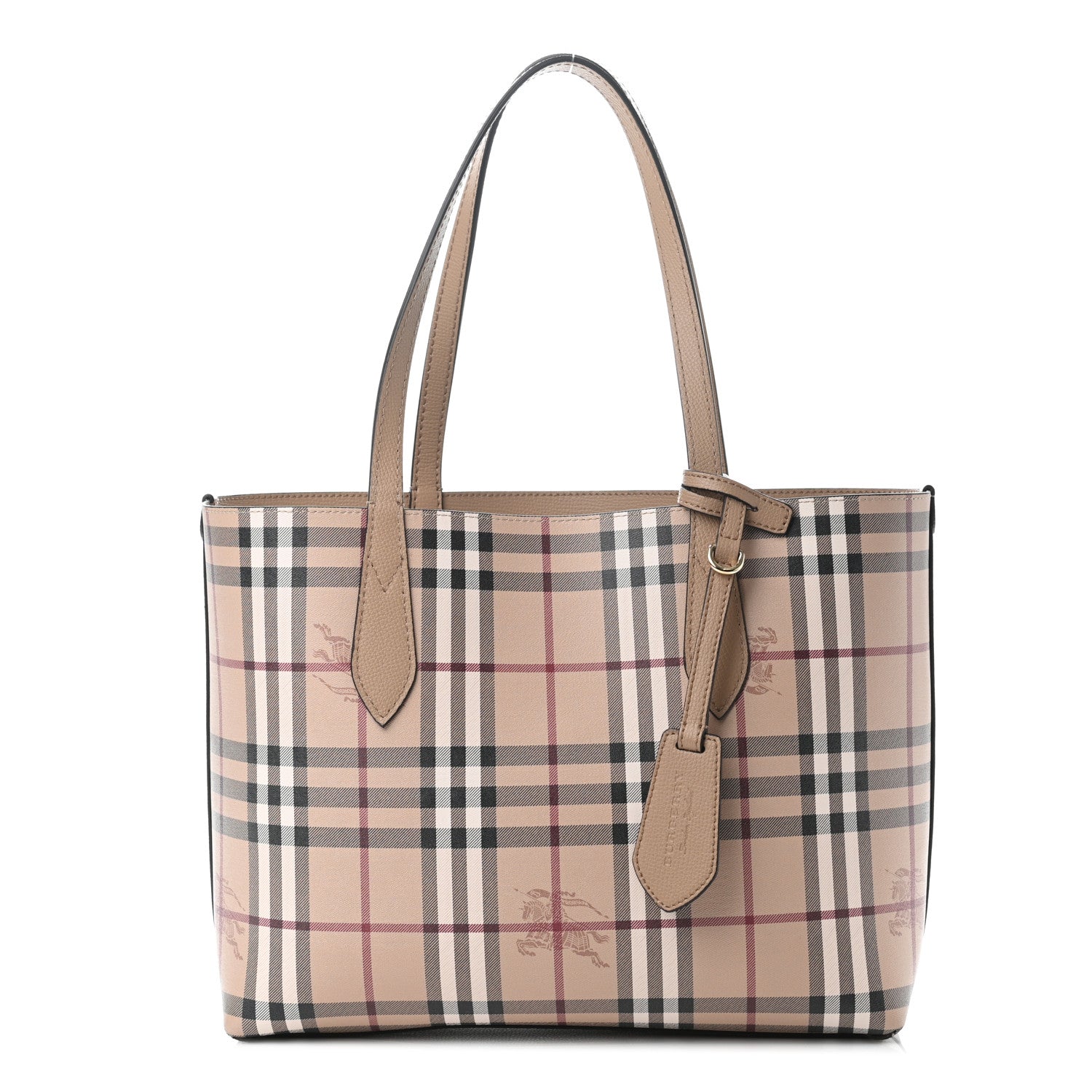 Burberry Grainy Calfskin Haymarket Check Small Reversible Tote Mid Camel 2 of 5