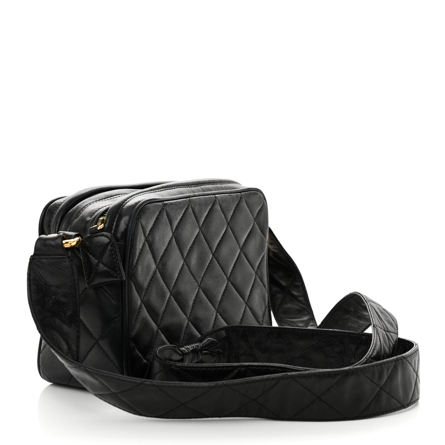 Lambskin Quilted Small Diamond CC Camera Case Black