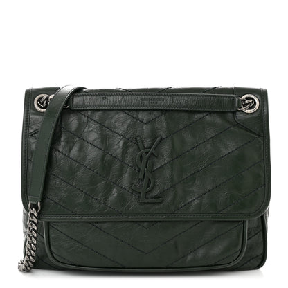 Saint Laurent Crinkled Calfskin Matelasse Monogram Medium Niki Chain Satchel Military Olive 1 of 10