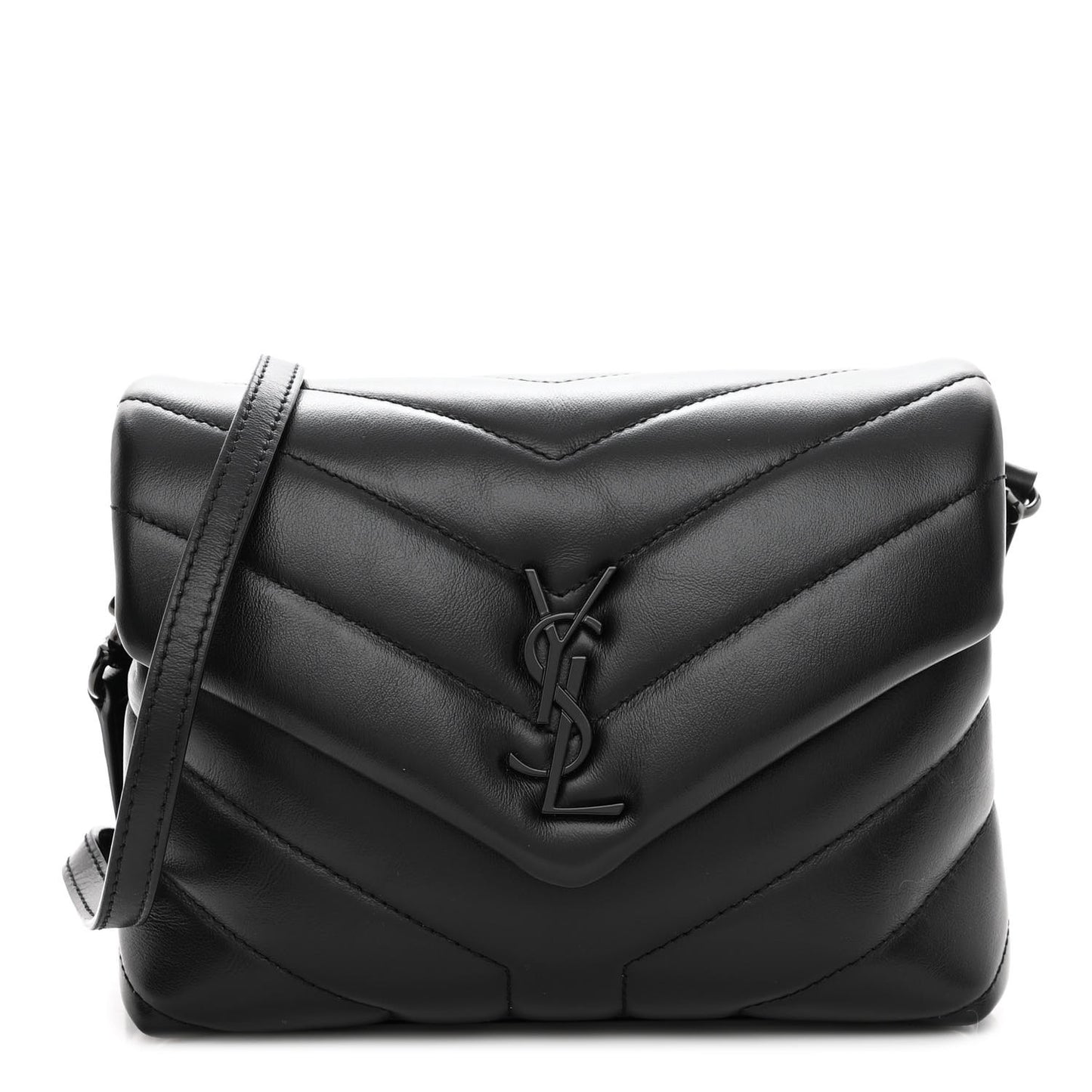 Calfskin Y Quilted Monogram Monochrome Toy Loulou Crossbody Bag Black