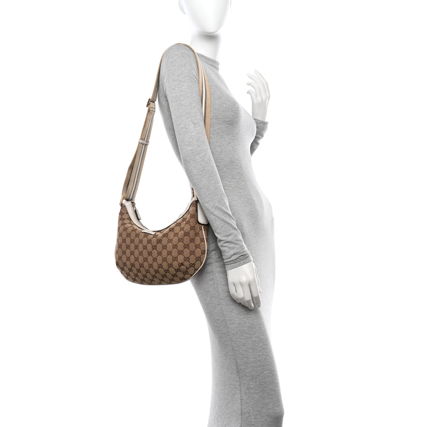 Monogram Web Medium Half Moon Hobo White