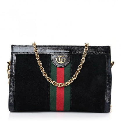 Gucci Suede Patent GG Web Small Ophidia Chain Shoulder Bag Black 1 of 21