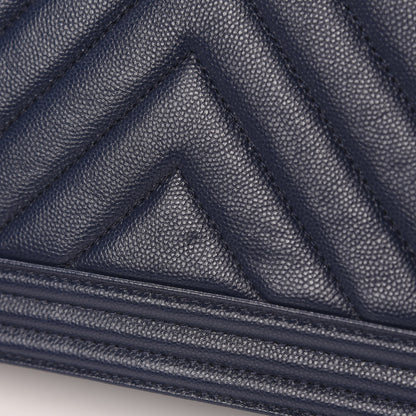Chanel Caviar Chevron Quilted New Medium Boy Flap Dark Navy Blue 8 of 13