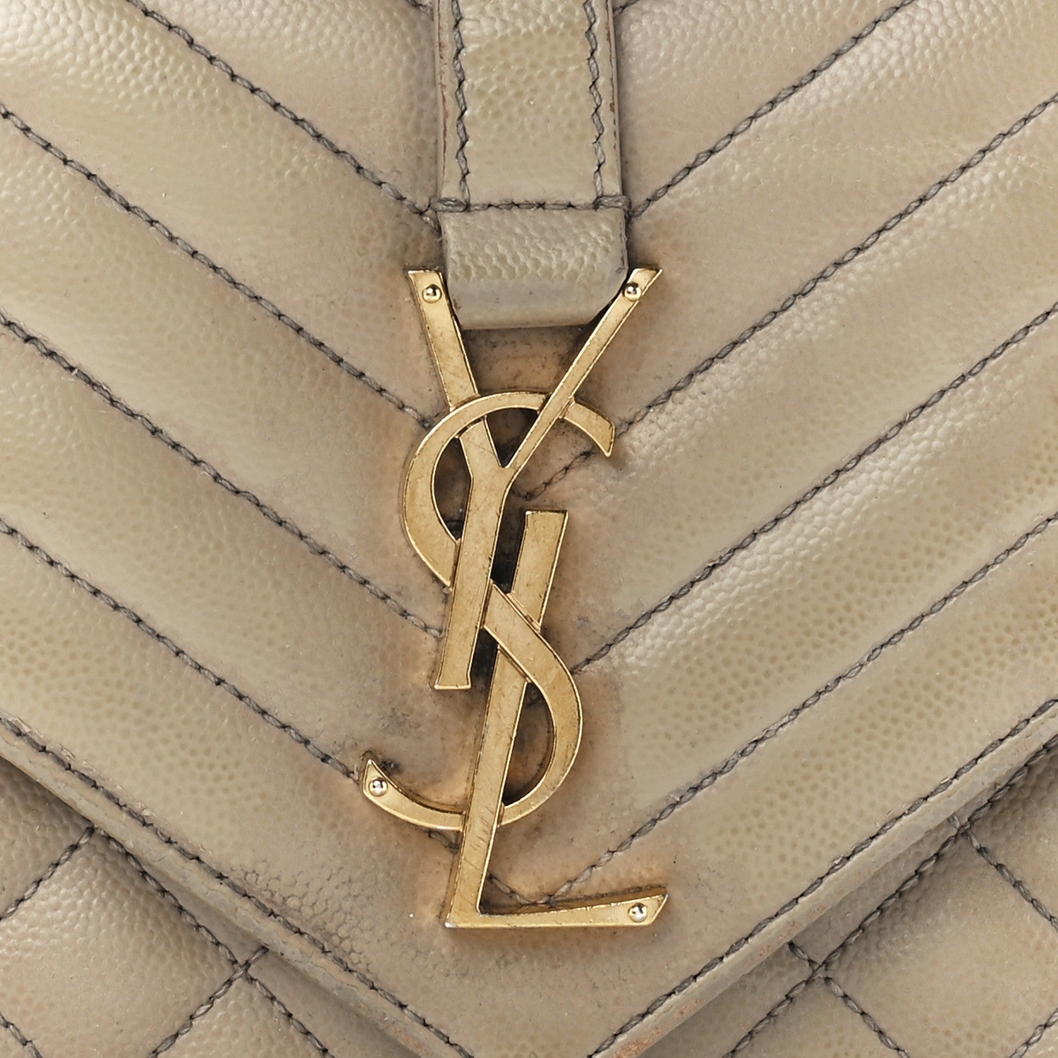 Saint Laurent Grain De Poudre Textured Mixed Matelasse Triquilt Small Monogram Satchel Dark Beige 8 of 11