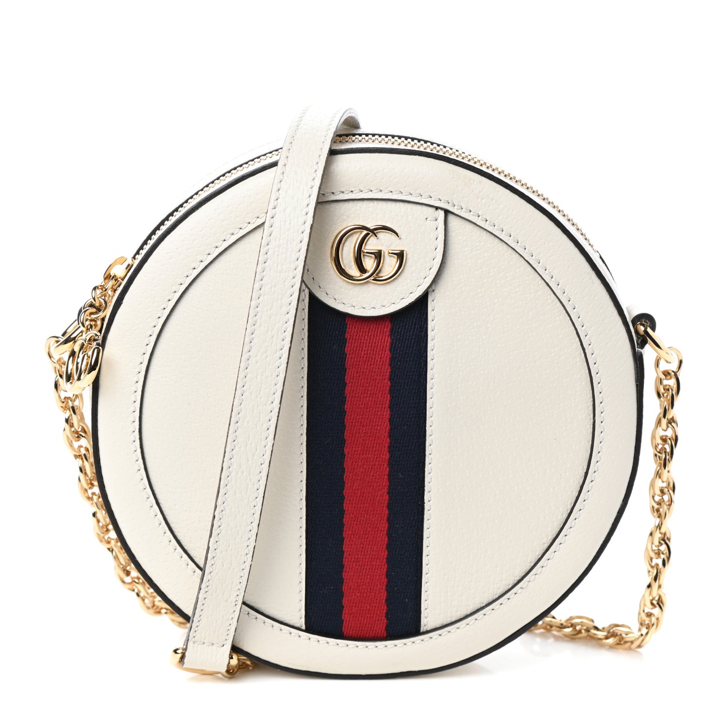 Textured Calfskin Web Mini Ophidia Round Shoulder Bag Mystic White
