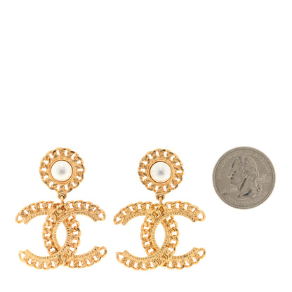 Chanel Metal Pearl CC Chain Drop Earrings Gold 2 of 4