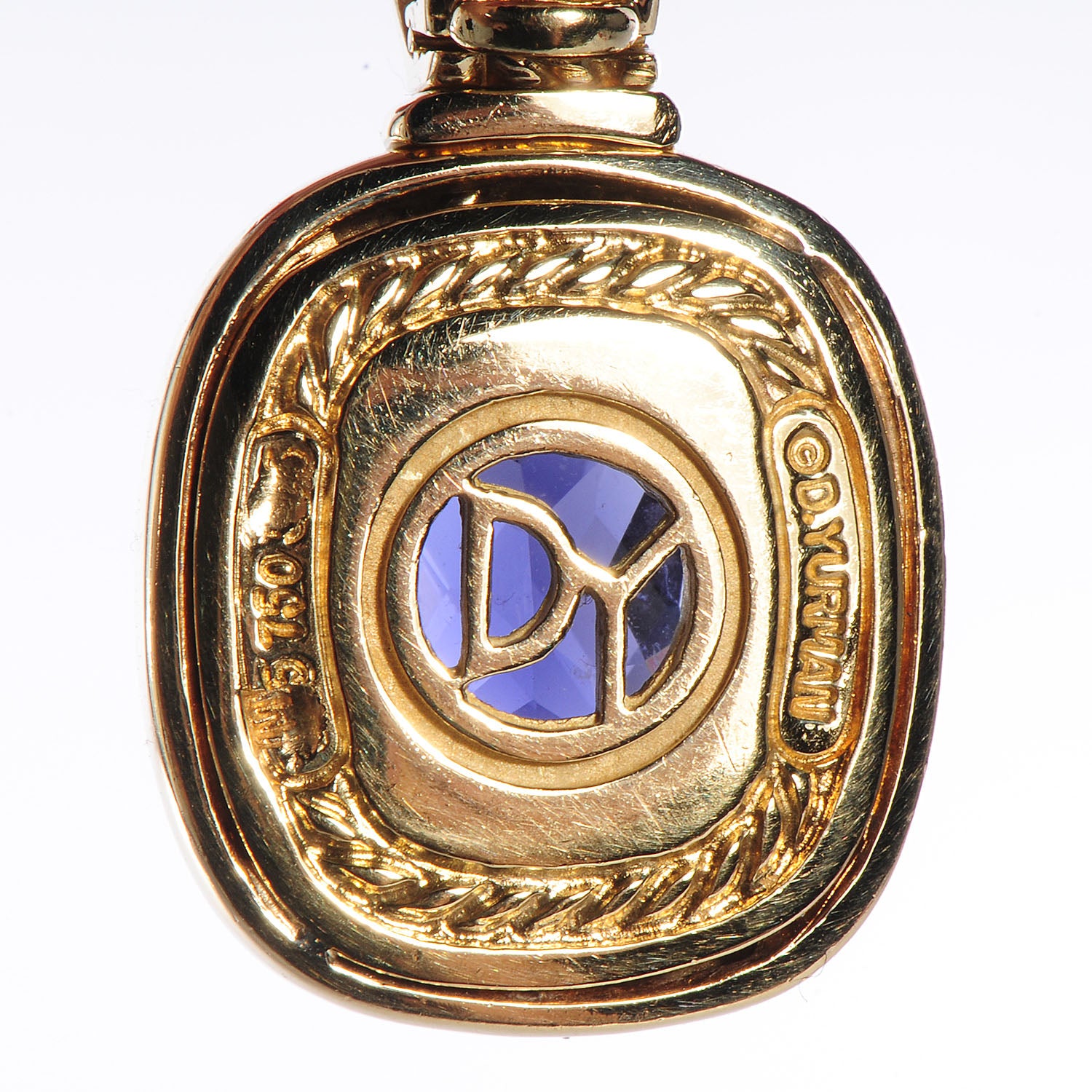 David Yurman 18K Gold Iolite 12mm Albion Enhancer Pendant 3 of 4