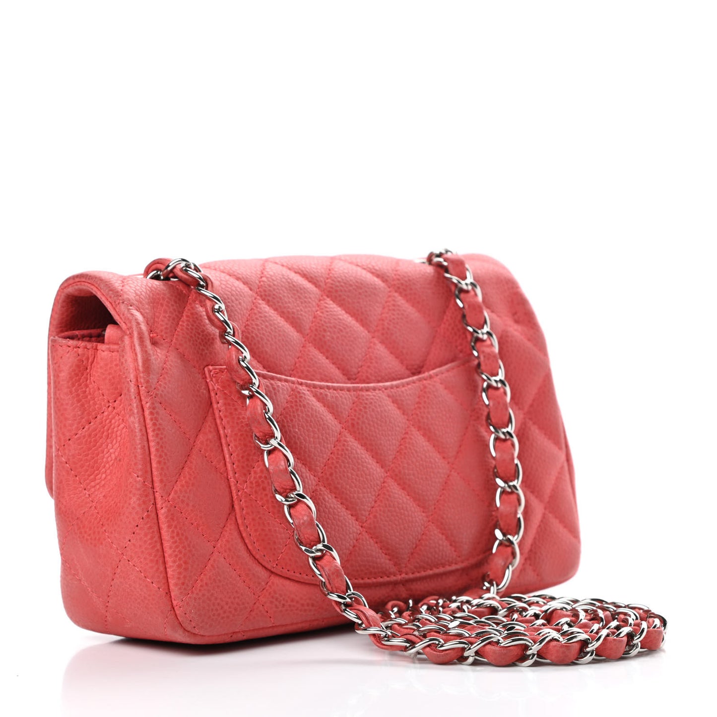 Iridescent Caviar Quilted Mini Rectangular Flap Dark Pink