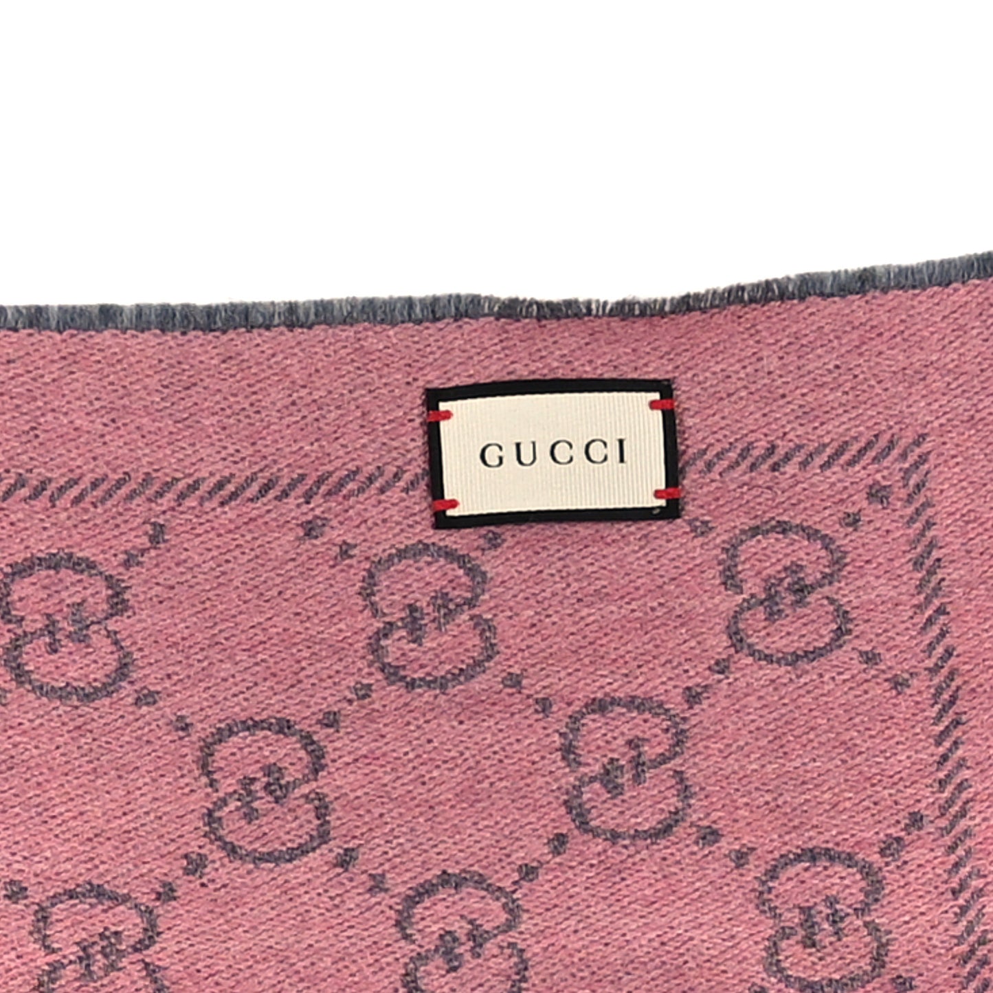Wool Jacquard GG Monogram Sten Fringe Scarf Graphite Pink