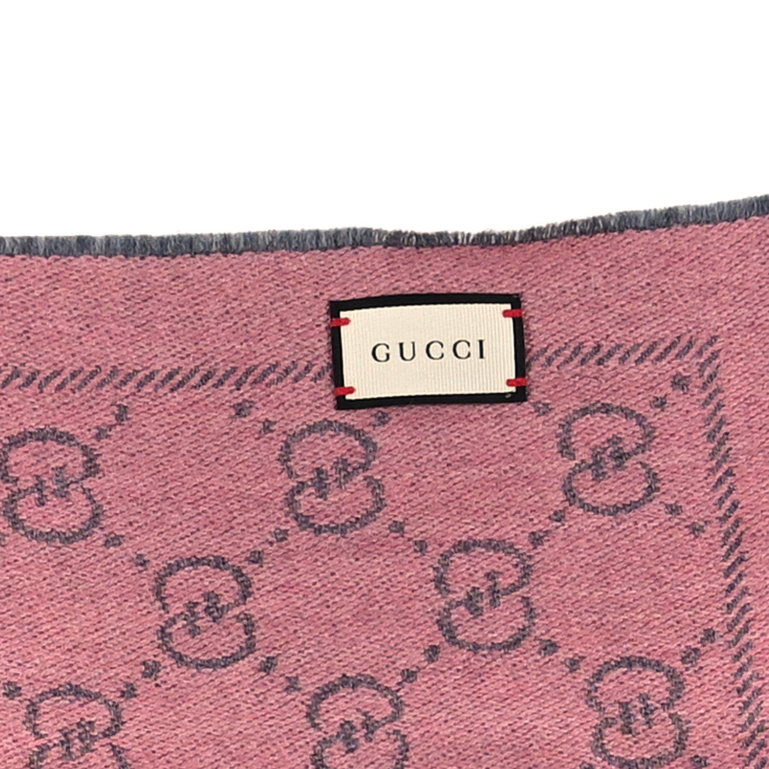 Gucci Wool Jacquard GG Monogram Sten Fringe Scarf Graphite Pink 3 of 3