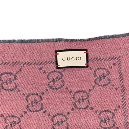 Gucci Wool Jacquard GG Monogram Sten Fringe Scarf Graphite Pink 3 of 3