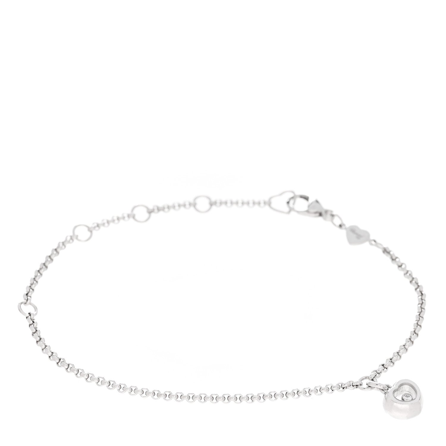 Chopard 18K White Gold Diamond Happy Hearts Chain Charm Bracelet 1 of 5