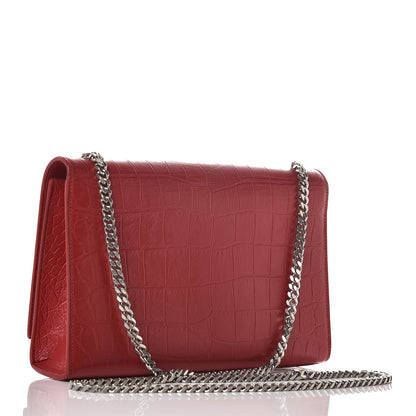 Saint Laurent Calfskin Crocodile Embossed Medium Classic Monogram Kate Tassel Satchel Red 3 of 10