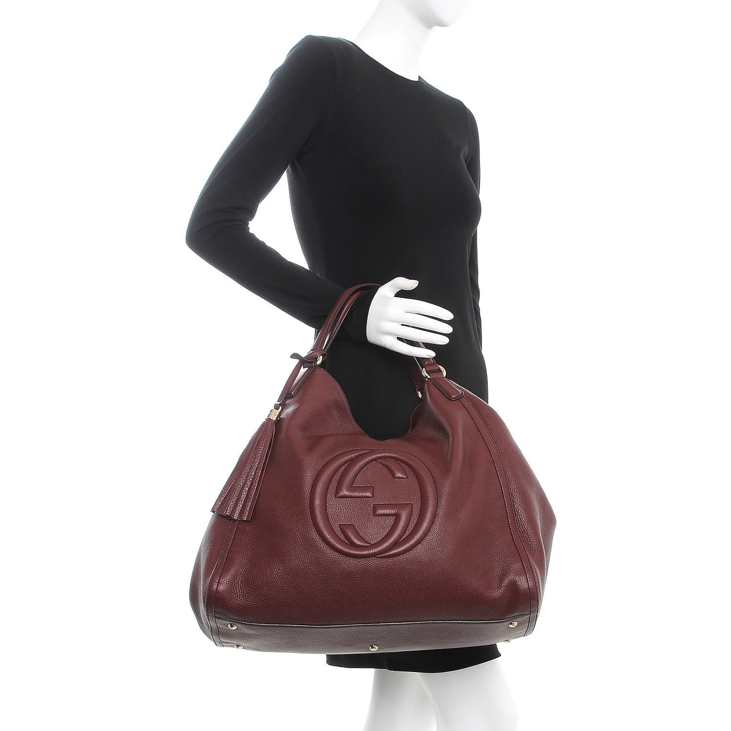 Gucci Pebbled Calfskin Large Soho Shoulder Bag Bordeaux