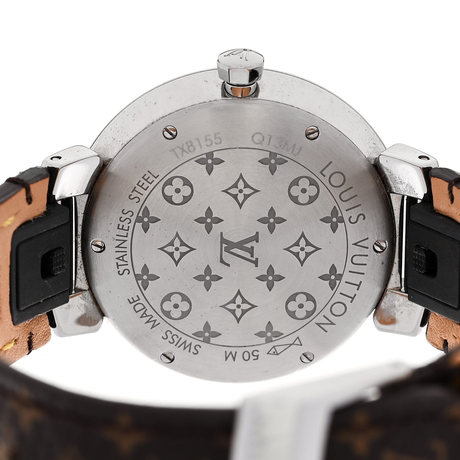 Louis Vuitton Stainless Steel Monogram Diamond 33mm Tambour Slim Quartz Watch 4 of 9
