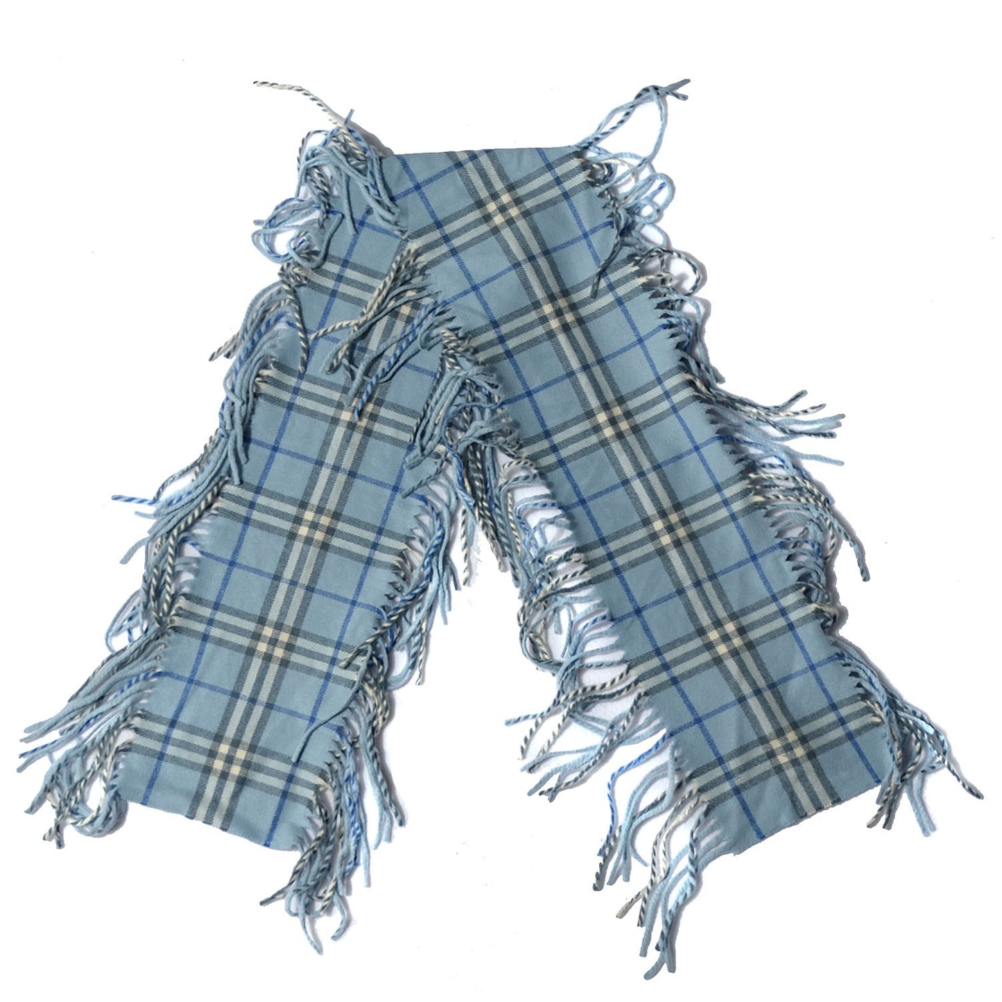 Cashmere Check Happy Fringe Scarf Light Blue
