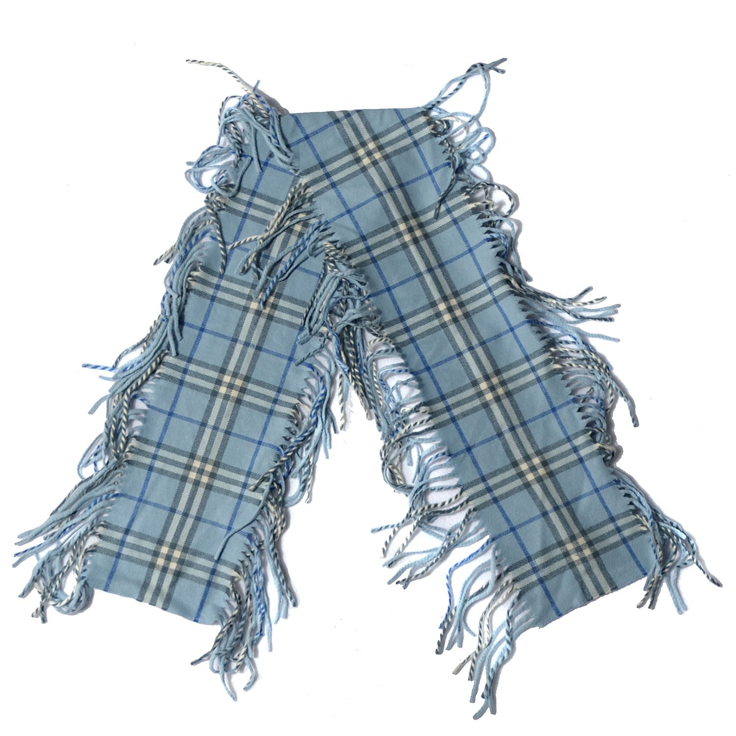 Burberry Cashmere Check Happy Fringe Scarf Light Blue 3 of 4