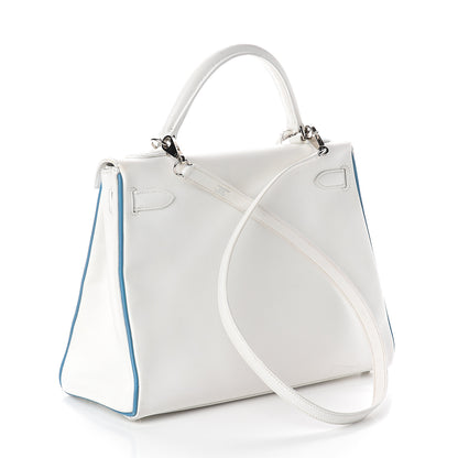 Hermes Epsom Kelly Retourne 32 White Blue Jean 2 of 10