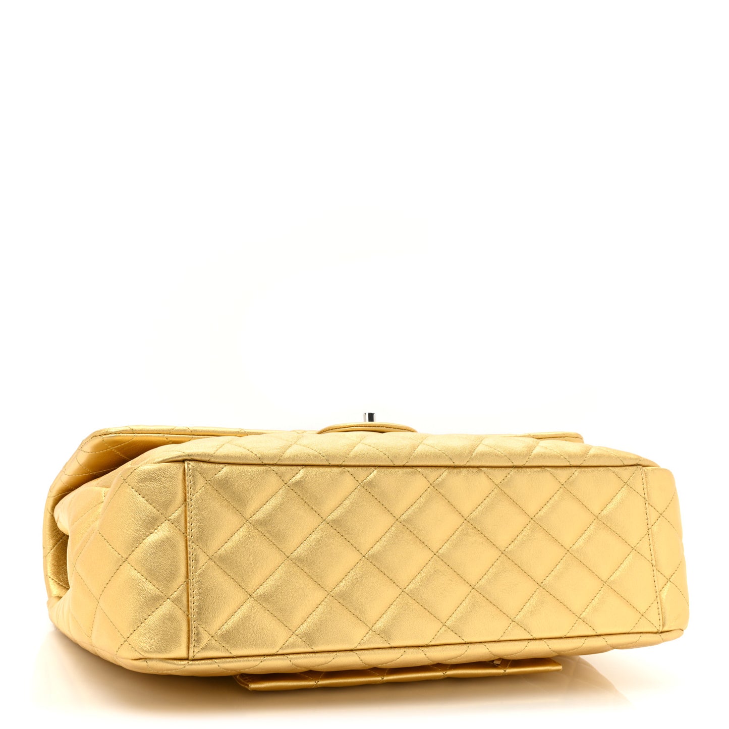 Metallic Calfskin Quilted Small XXL Travel Flap Bag Gold