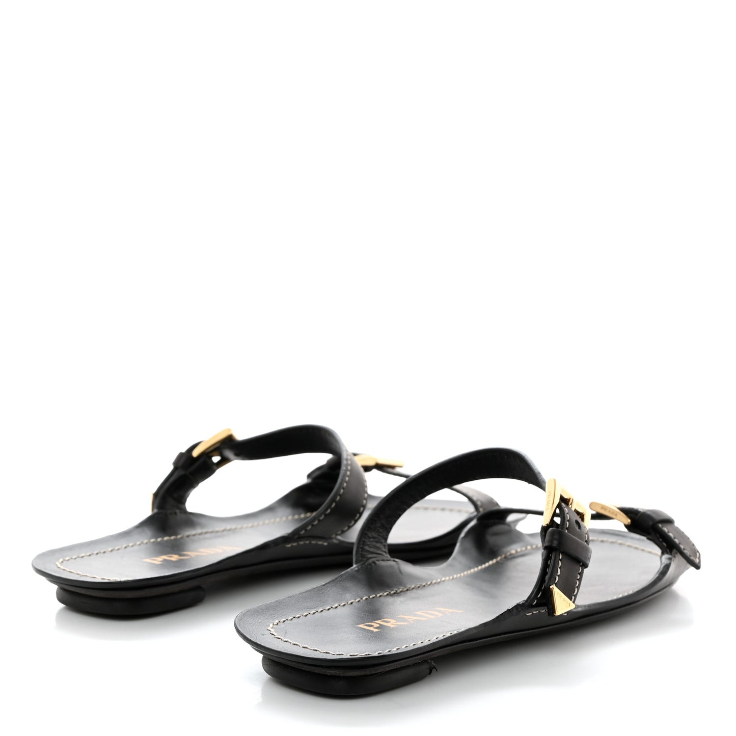 Calfskin Sandali Two Strap Flat Sandals 38 Black