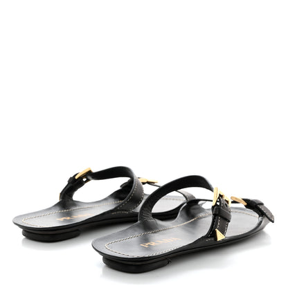 Prada Calfskin Sandali Two Strap Flat Sandals 38 Black 4 of 7