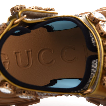 Gucci Silk Calfskin Mesh Crystal Embellished Studded Womens Aguru Sandals 38.5 Gold 8 of 10