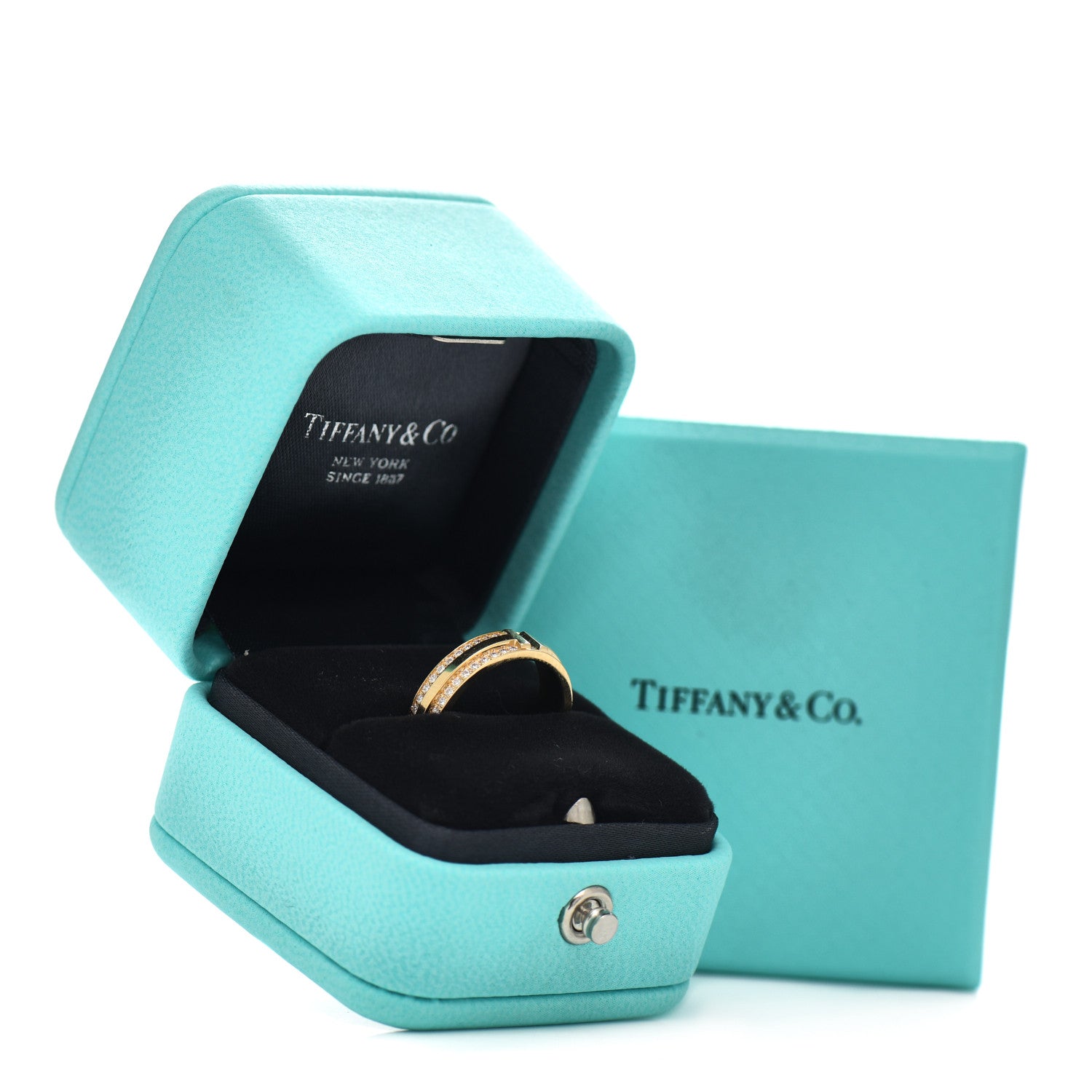 Tiffany 18K Yellow Gold Diamond Narrow T Two Pave Ring 50 5.5 5 of 5