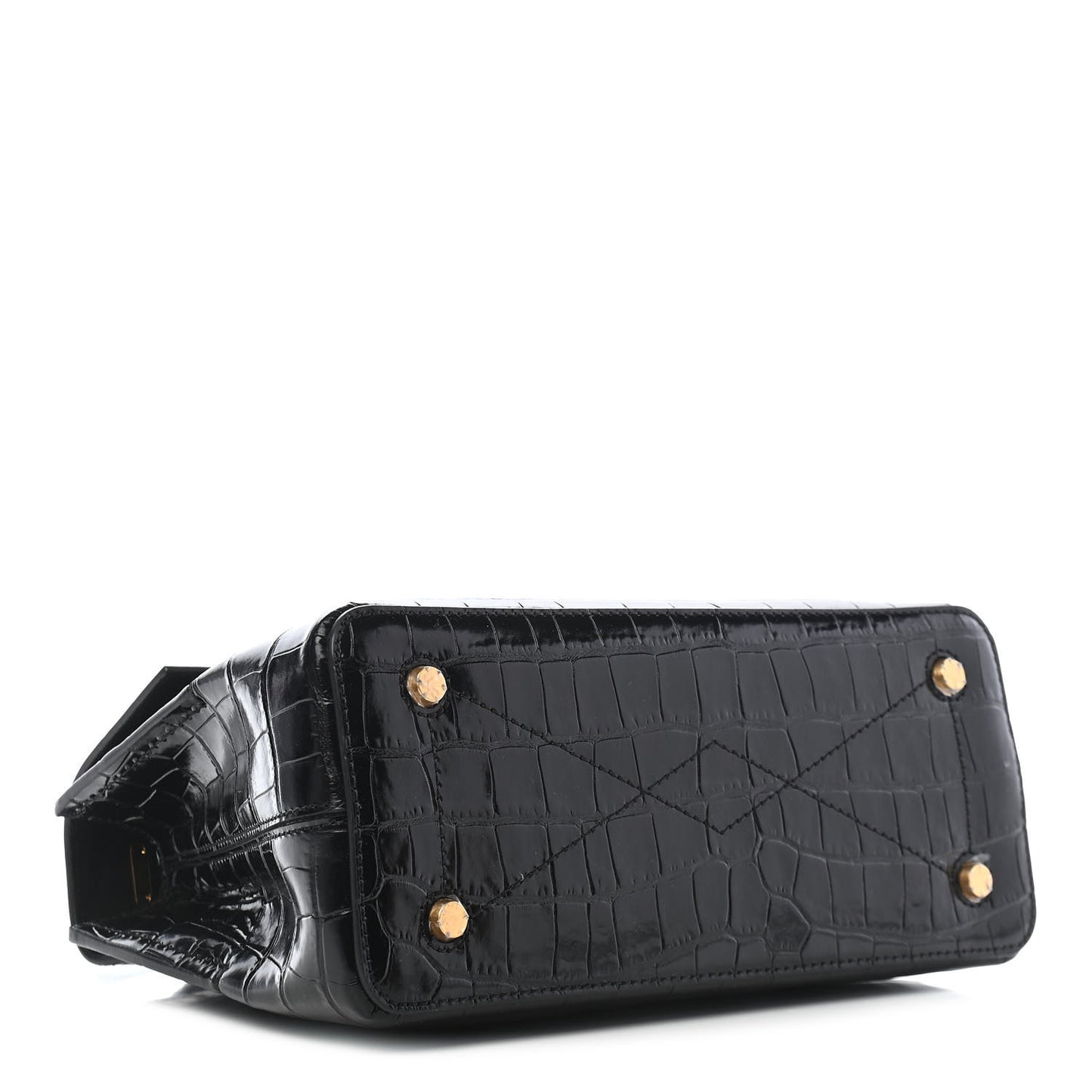 Calfskin Crocodile Embossed Mini Seaton Black