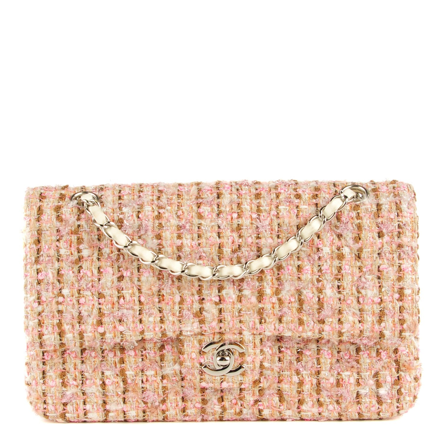 Chanel Tweed Quilted Medium Double Flap Pink Gold 1 of 9