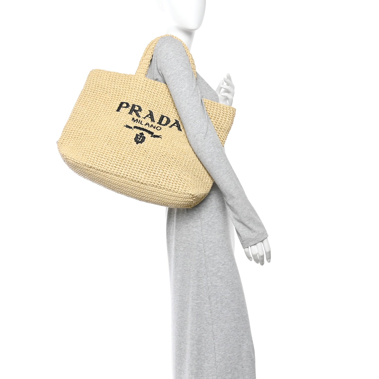 Prada Yarn Raffia Effect Crochet Embroidered Logo Tote Naturale 2 of 9
