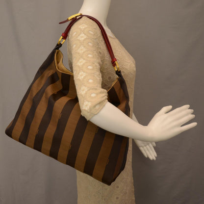 Fendi Pequin Cuoio Vegetale Large Hobo Tobacco Rosso Black 2 of 7