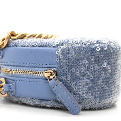 Chanel Sequin Chanel 19 Round Clutch With Chain Light Blue 9 of 10