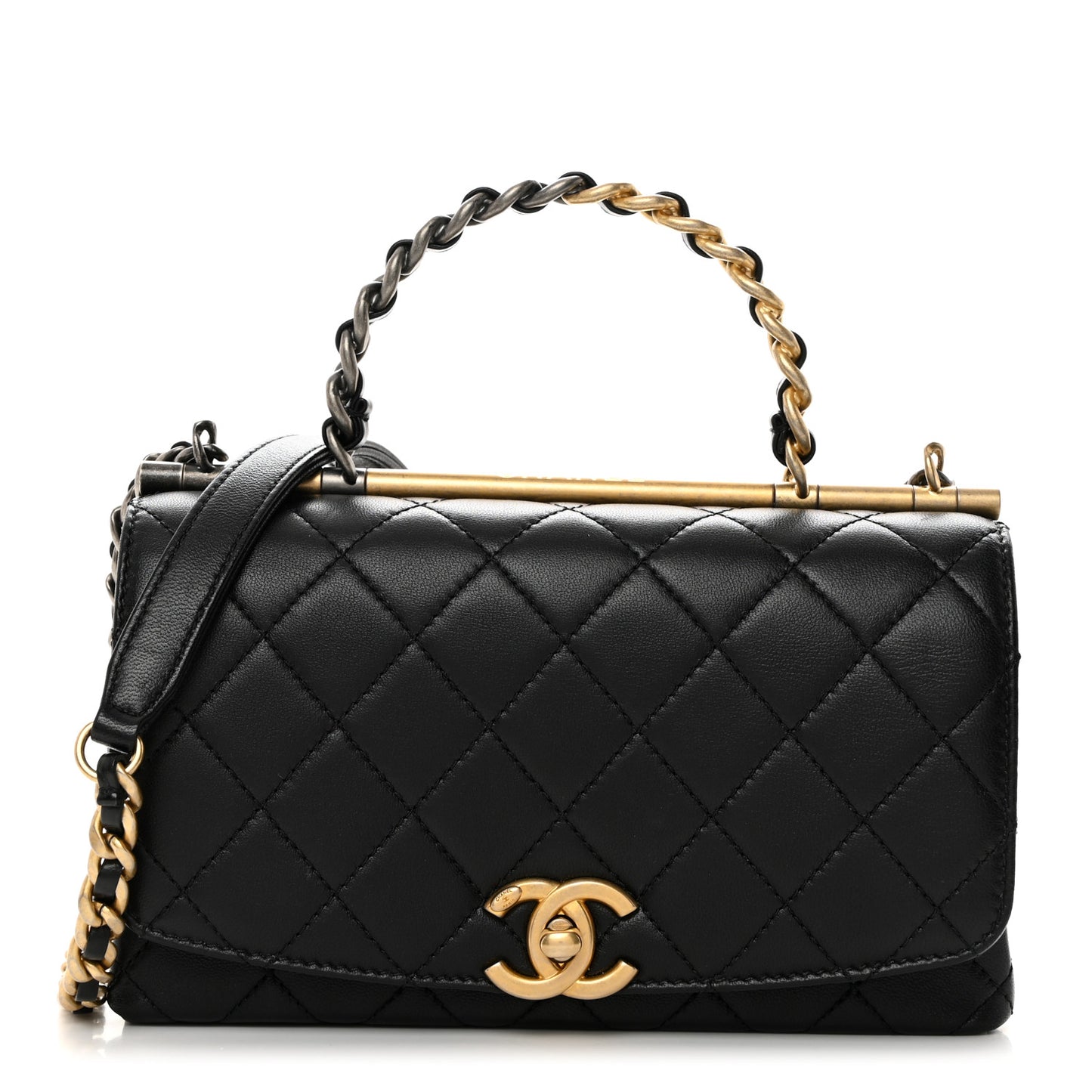 Lambskin Quilted La Parisienne Top Handle Flap Black